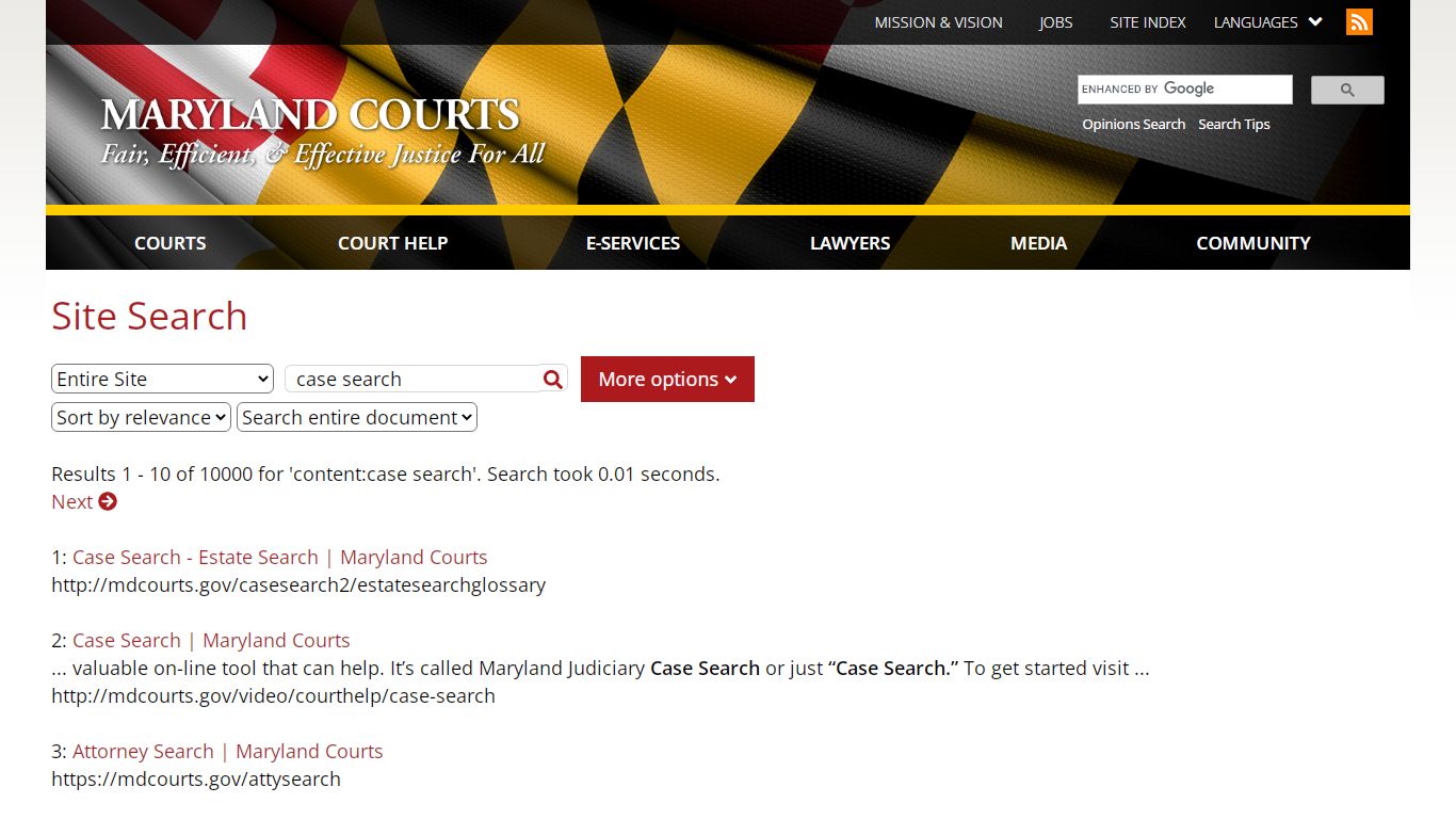 Site Search | Maryland Courts